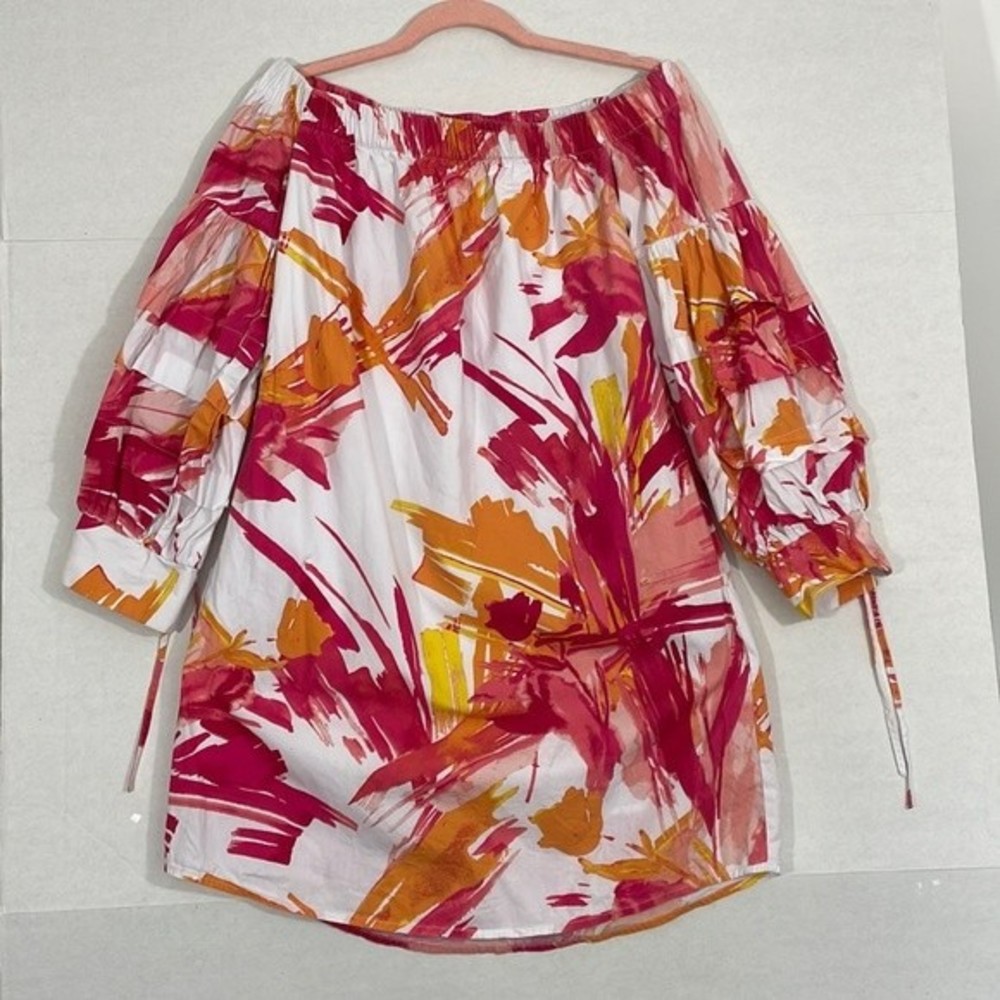 New York & Co. Mini Dress with Pockets, Lined Shift, White Pink Orange XS